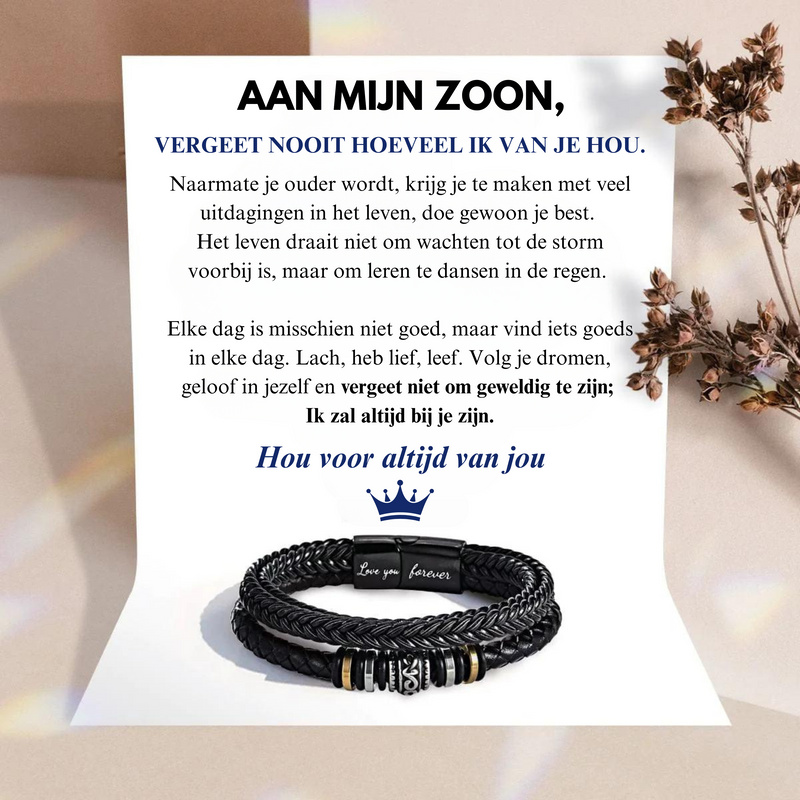 Schwarzes Herrenarmband mit Gravur "I'm your forever", Geschenk für Sohn, Leder, Edelstahl.