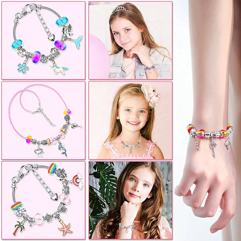 Mädchen-Armbänder Set, bunt, Charms, Einhorn, Blumen, Schmuck für Kinder, Geschenkideen.