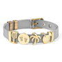 Silbernes Armband mit goldenen Charms, Palmen- und Cocktail-Design, Edelstahl, Damenaccessoire.