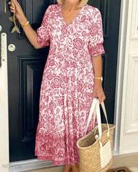 Herbstliches V-Ausschnitt Blumenkleid – Soléna