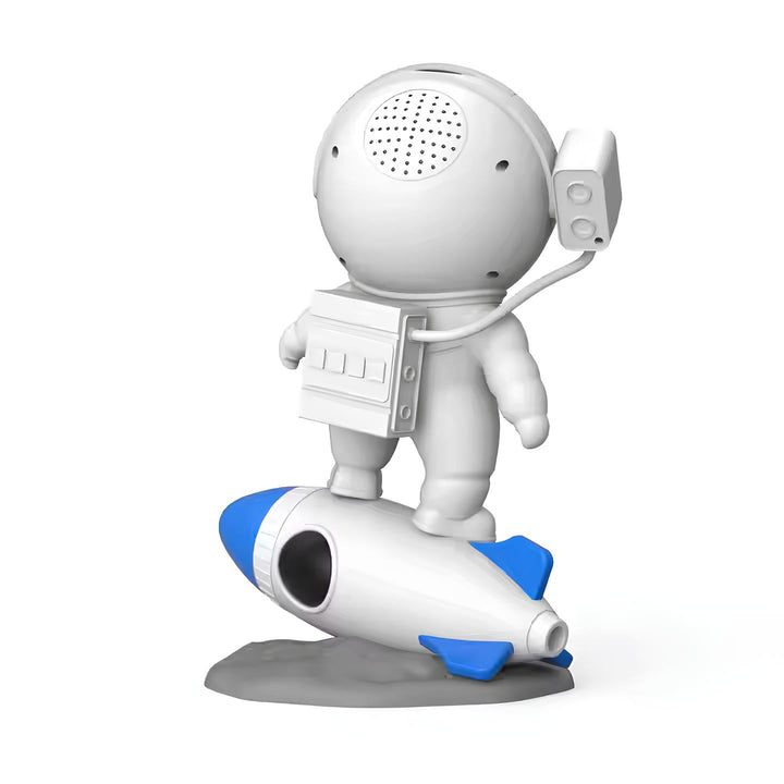 Astronautenfigur auf Rakete, weiß-blau, Kunststoff, Dekoration, Kinderzimmer, Weltraum-Thema