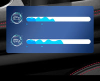 Blaue Auto-Luftreiniger-Anzeige auf Armaturenbrett, Fortschrittsbalken, modernes Design.