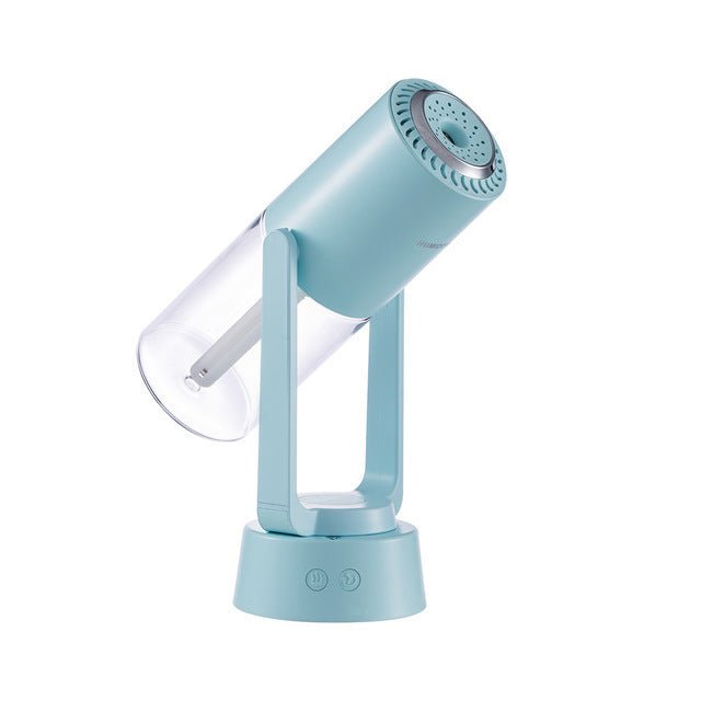 Automatischer rotierender Luftbefeuchter, blau, modernes Design, für Raumklimaoptimierung.