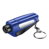 Blauer Notfallhammer mit Gurtschneider, Schlüsselanhänger, tragbares Rettungswerkzeug.