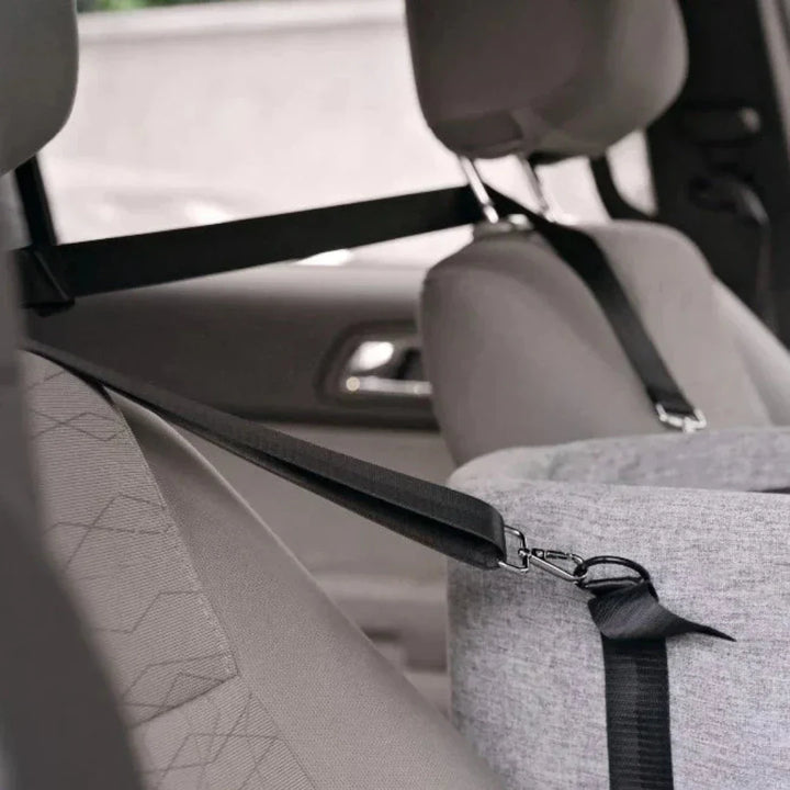 Auto Rücksitz Hundesitz, grau, Sicherheitsgurt, Haustiertransport, waschbar, strapazierfähig.