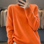 Orangefarbener Strickpullover Damen, weiches Material, modisch, Herbst-Winter-Kleidung.