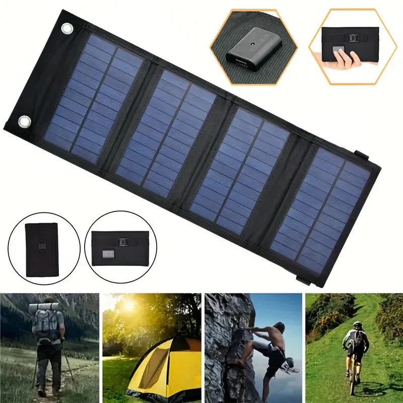 Tragbares faltbares Solarpanel Ladegerät, schwarz, für Outdoor-Aktivitäten, Camping, Wandern.