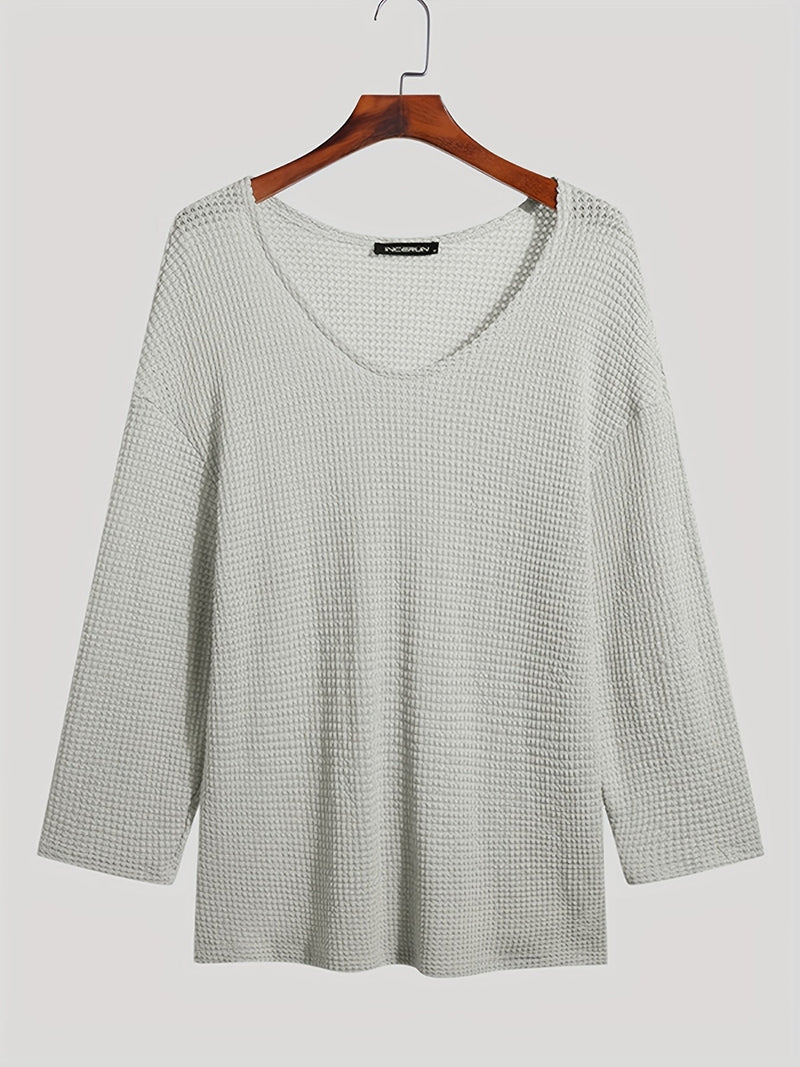 Herbstliches gestricktes Herrenoberteil mit V-Ausschnitt und langen Ärmeln – Eliott