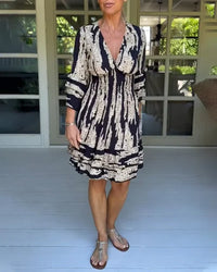 Herbstliches & Stylishes Damenkleid mit V-Ausschnitt und 3/4-Ärmeln – Elina