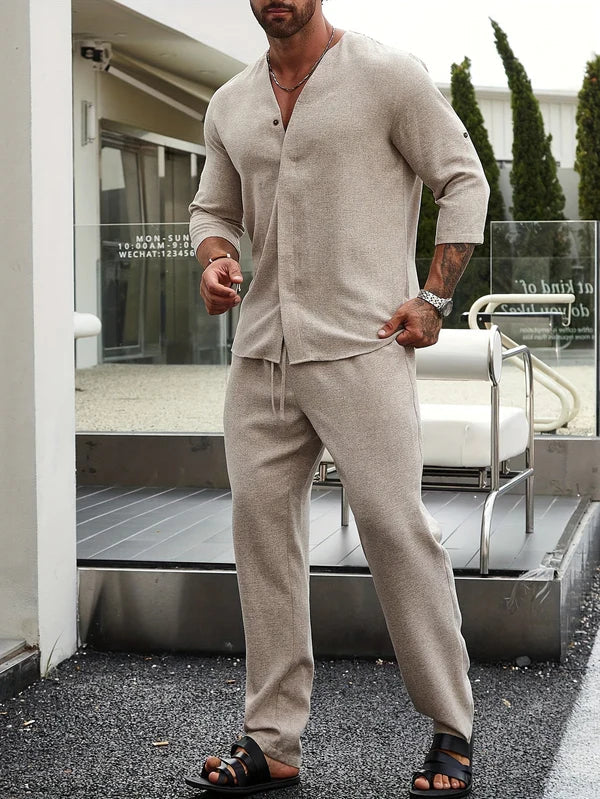 Herbstliches Beiges Leinen Herren Outfit – Enzo