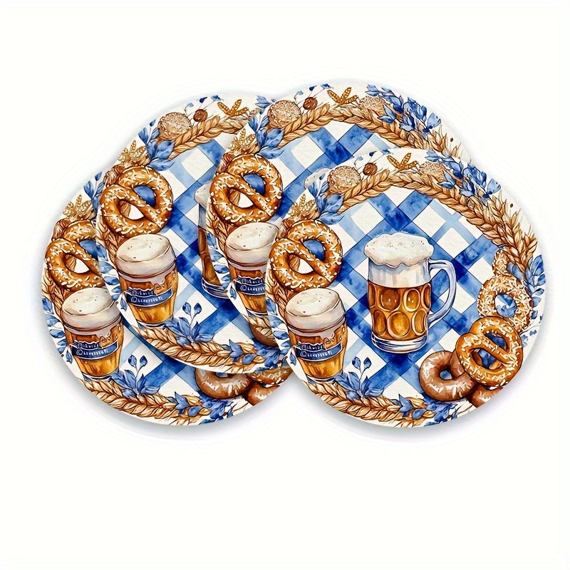4 Stück runde Holz-Platzsets mit Oktoberfest-Motiven – BreznPlatzSet Oktoberfest 2025