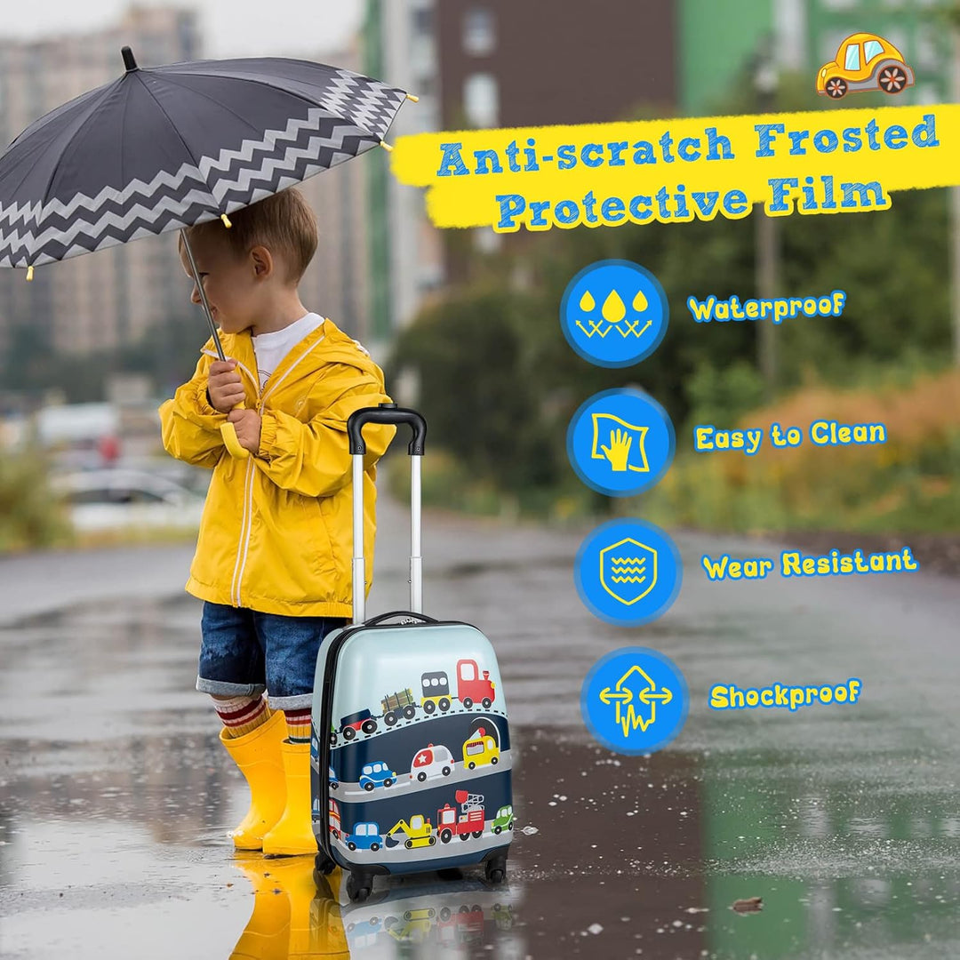 Kinder 2-teiliges Hartschalen-Gepäckset und Rucksack mit 360°-Rädern – Hubschrauber