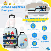 Kinder 2-teiliges Hartschalen-Gepäckset und Rucksack mit 360°-Rädern – Hubschrauber