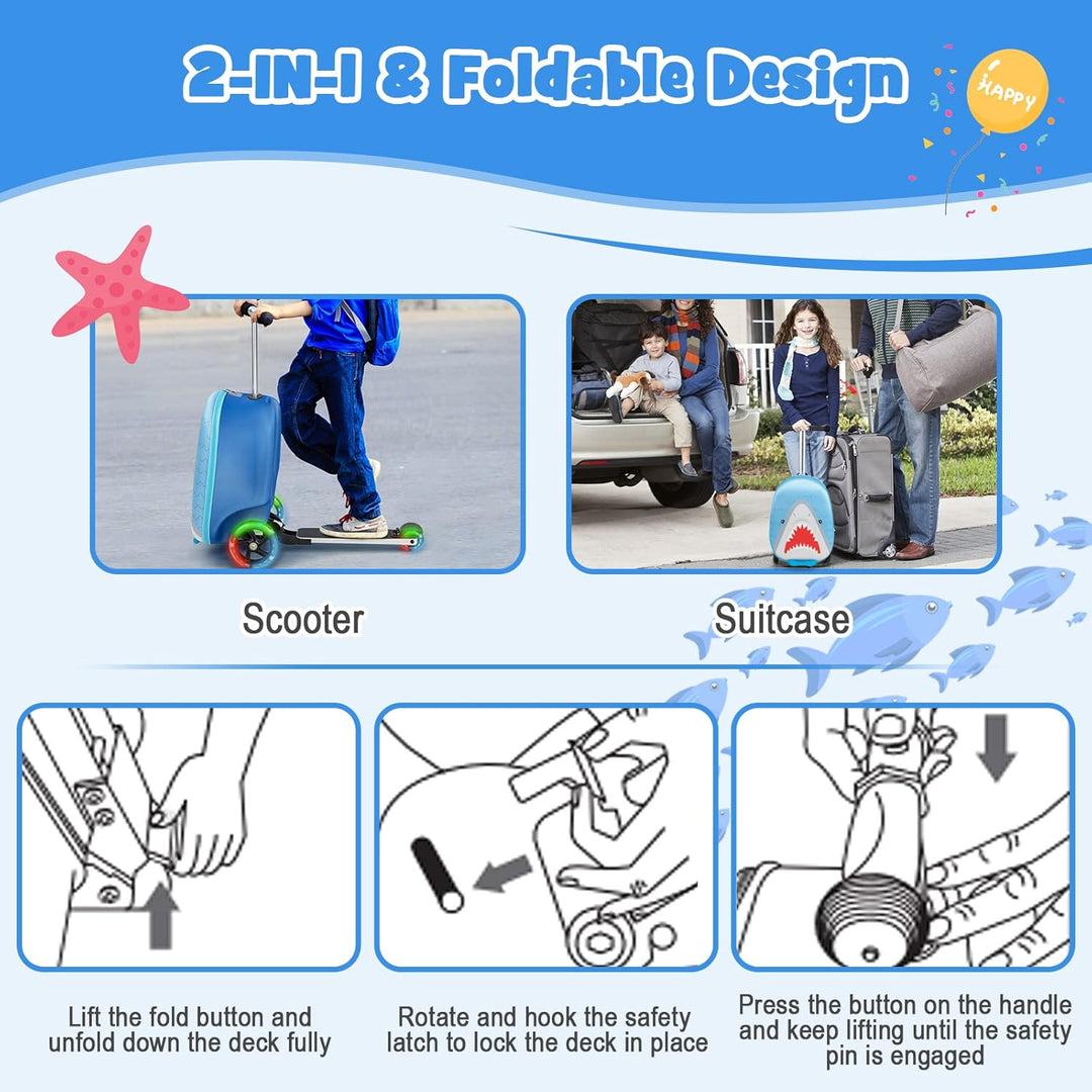 Kinder 2-in-1 Ride-On Scooter Koffer mit LED-Rädern