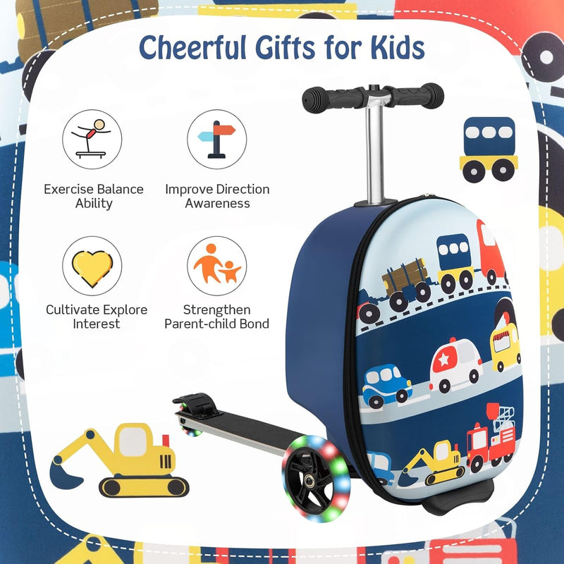 Kinder 2-in-1 Ride-On Scooter Koffer mit LED-Rädern