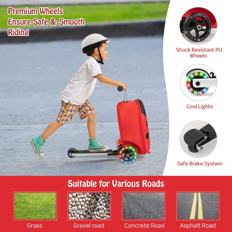 Kinder 2-in-1 Ride-On Scooter Koffer mit LED-Rädern