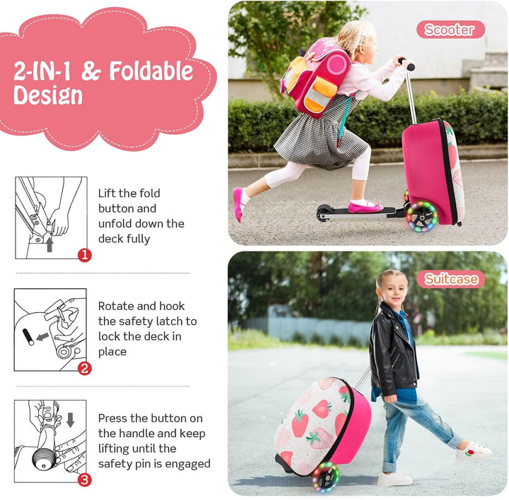 Kinder 2-in-1 Ride-On Scooter Koffer mit LED-Rädern