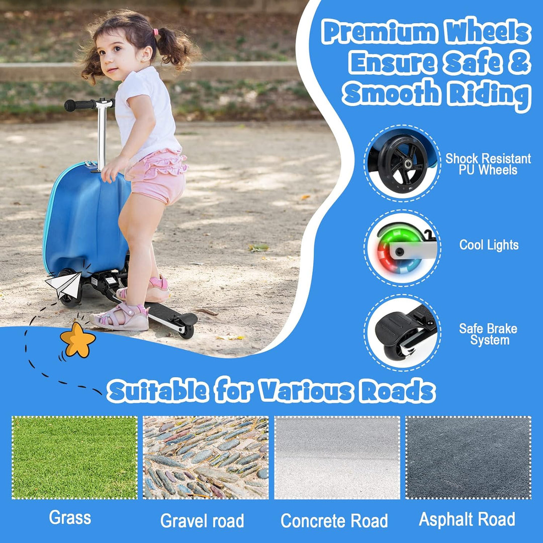 Kinder 2-in-1 Ride-On Scooter Koffer mit LED-Rädern
