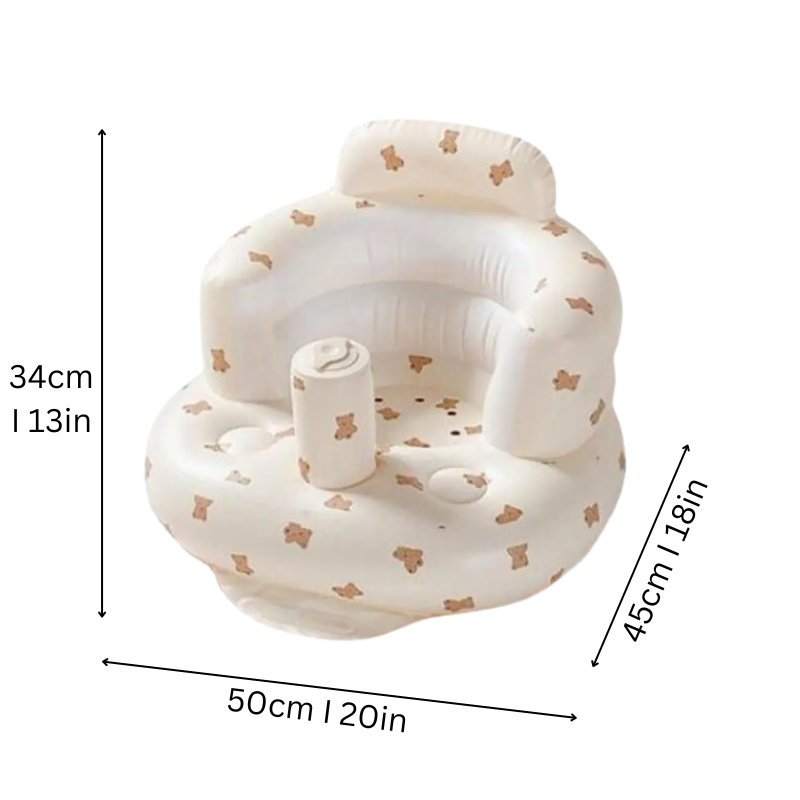 Aufblasbarer Baby-Sitz, weiß mit Bärenmuster, 50x45x34cm, ideal für Kleinkinder.