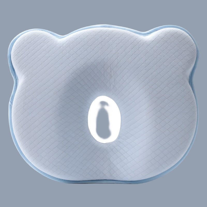 Ergonomisches Baby-Kissen, blau, atmungsaktiv, langsame Rückfederung, Bärenform.