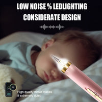 Rosa elektrischer Nagelschneider für Babys, leise, LED-Licht, sicher, ergonomisches Design.
