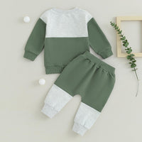 Zweiteiliges Baby-Set, grün-grau, Baumwolle, Langarmshirt und Hose, bequem, modisch.