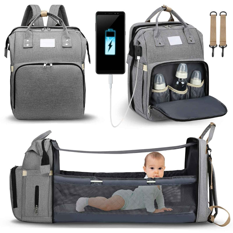 Tragbares Babybett und Wickeltasche – Multifunktionaler Reise-Rucksack
