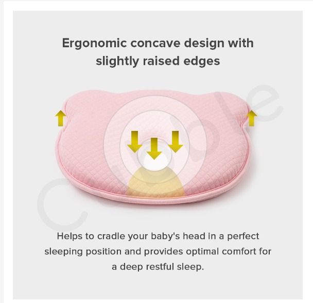 Ergonomisches rosa Babykissen, konkav, leicht erhöhte Ränder, optimaler Schlafkomfort.