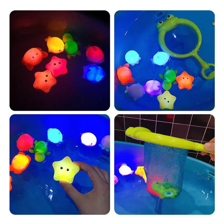 Leuchtende Badespielzeuge für Kinder, bunte LED-Tiere, wasserdicht, schwimmend im Wasser.