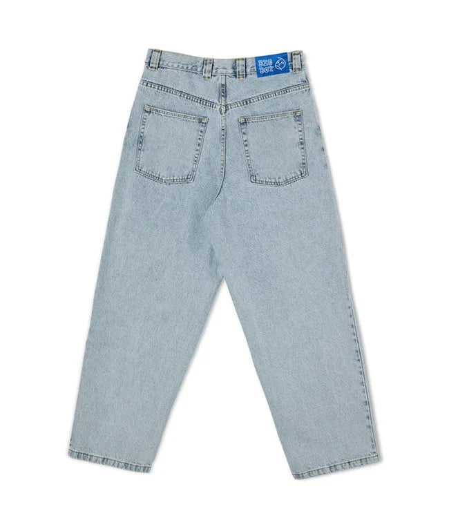 Baggy Big Boy Jeans, hellblau, urbaner Skate-Stil, lockere Passform, Herrenmode, Denim-Hose.