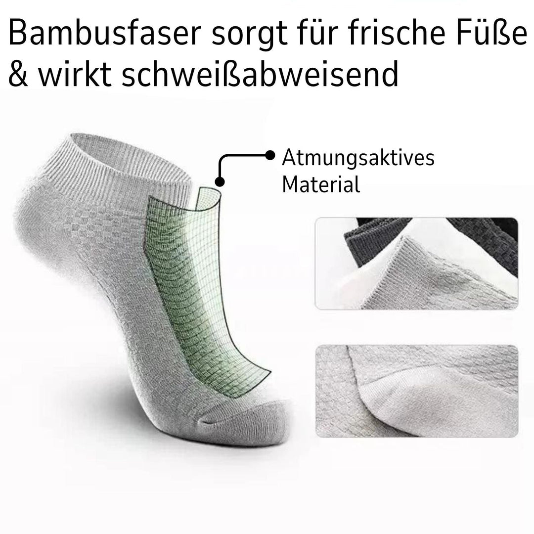 Graue Bambussocken, atmungsaktiv, schweißabweisend, ideal für frische Füße.