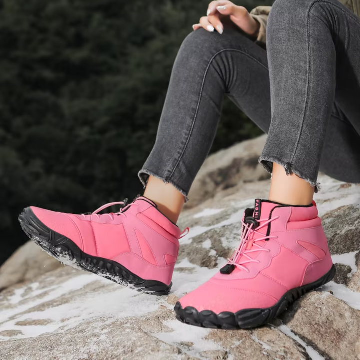 Damen Barfußschneestiefel rosa, rutschfest, wasserdicht, Outdoor-Wanderschuhe.