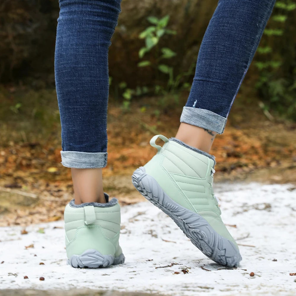 Damen Barfuß Schneestiefel, grün, wasserdicht, rutschfest, Outdoor-Winterstiefel, bequem.