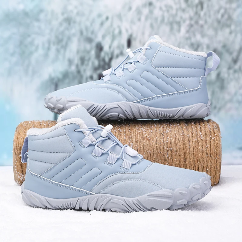 Blaue Barfuß-Snowboots, wasserdicht, rutschfest, Winterstiefel für Damen und Herren.