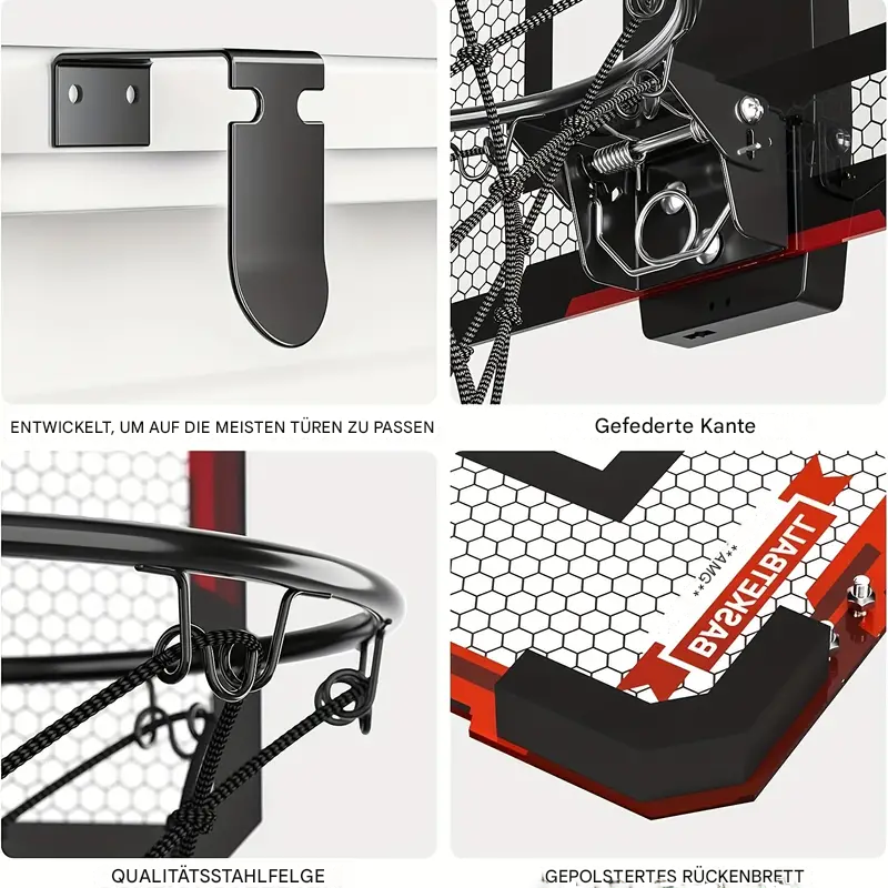 Basketballkorb-Set, gepolstertes Rückbrett, gefederte Kante, Qualitätsstahlfelge, Türmontage.