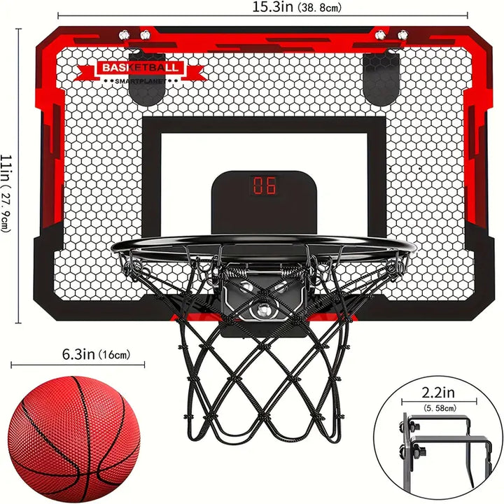 Mini-Basketballkorb-Set, rot-schwarz, mit Ball, für Indoor-Spiele, 38,8 cm breit.