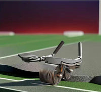 Ab Roller mit Griffen auf Sportmatte, Fitnessgerät für Bauchmuskeltraining, schwarz-grau.