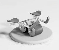 Ab Roller Bauchtrainer mit Griffen, grau, Fitnessgerät für effektives Core-Training.