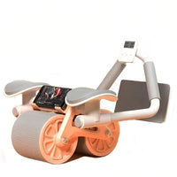 Fitnessgerät Bauchtrainer mit Display, orange-grau, für effektives Bauchmuskeltraining zuhause.