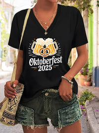Damen Plus Size V-Ausschnitt T-Shirt mit Grafikprint – Anneliese Oktoberfest 2025