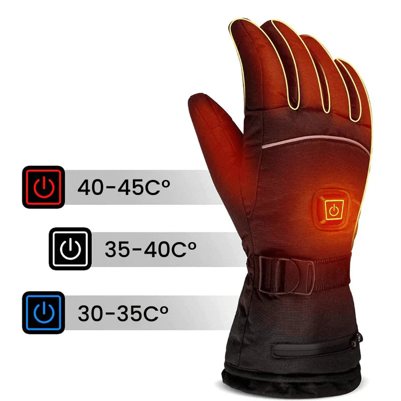 Beheizbare Handschuhe, schwarz, Temperaturregelung, Winter, Outdoor, Touchscreen-kompatibel.