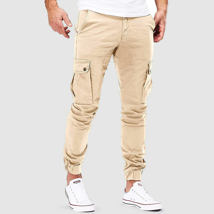 Beige Sommer-Cargohose für Herren, Baumwolle, mit Taschen, lässig, modisch, bequem.