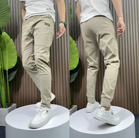 Beige Chino-Hose für Herren, lässig, Baumwolle, mit Taschen, ideal für Freizeitkleidung.