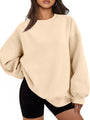 Damen Oversize Pullover Beige, Langarm, Baumwolle, Modetrend, Bequem, Freizeitkleidung