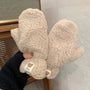 Beige Fäustlinge aus Plüsch, warm, kuschelig, Winterhandschuhe für Damen, Teddy-Design.