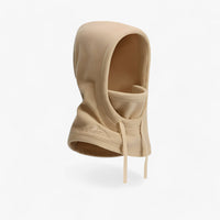 Beige Fleece-Balaclava mit Kapuze, warm, atmungsaktiv, ideal für Outdoor-Aktivitäten im Winter.