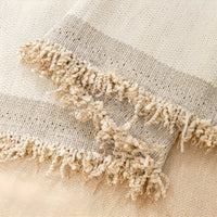 Beige handgewebter Baumwollteppich mit Fransen, Boho-Stil, Wohnzimmerdekoration, nachhaltig.