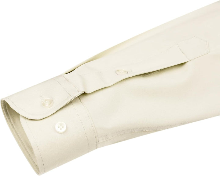 Beiges Herrenhemd, langärmlig, Baumwolle, Knopfleiste, elegantes Design.