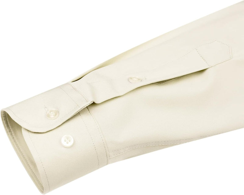 Beiges Herrenhemd, langärmlig, Baumwolle, Knopfleiste, elegantes Design.