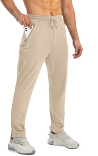 Beige Herren-Jogginghose mit Handytasche, elastischer Bund, ideal für Sport und Freizeit.